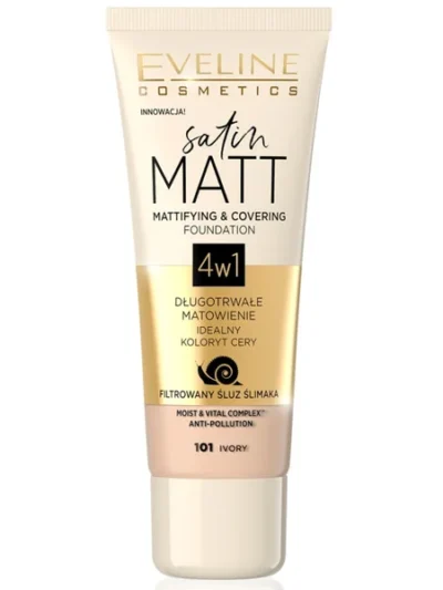Fond de ten Satin Matt Mattifying & Covering 101 Ivory, 30ml, Eveline Cosmetics